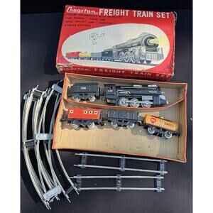 Vintage 1950’s Cragstan Freight Train Set Box - Tin Litho Japan Shell Oil Car